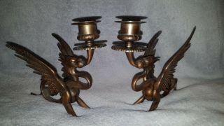 Vintage Solid Brass Dragon Candlestick Holders W/drip Guard