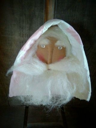 Primitive Folk Art Santa Claus Ooak Doll Ornie Christmas Vintage Quilt Pink