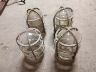 4 Reclaimed Vintage Crouse Hinds Explosion Proof Aluminum Cage V - 75 Glass Globes