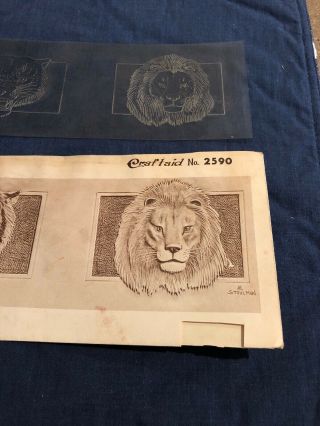 Vintage Craftaid Leather Template Pattern 1950 Craft Aid 2590 Lion Tiger Wallet 3