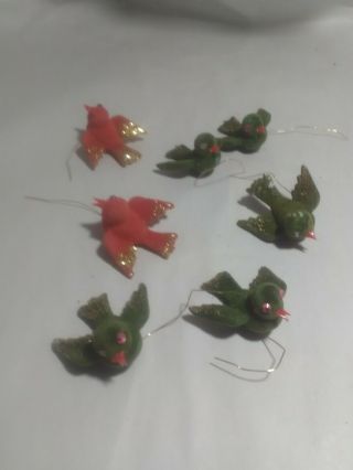 Vintage Christmas green and red flocked birds ornaments wreath tree Christmas 3