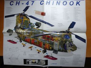 Boeing Cut - Away Poster Of Ch - 47 Chinook Helicopter.  1980s.  24 " X 20 ".