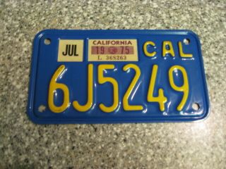 1970 California Motorcycle License Plate,  1975 Validation,  Dmv Clear,  Nm