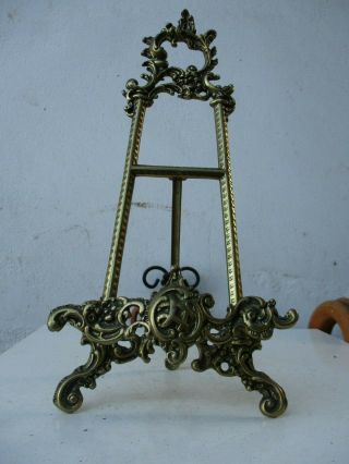 Vintage Ornate Art Nouveau Brass Easel Picture Frame Table Top Stand Large 16 "