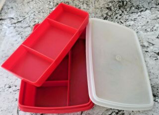 Vintage Tupperware Tuppercraft Red Stow - N - Go Storage Craft Box Organizer