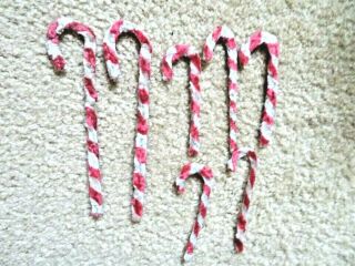 7 Vintage Chenille Candy Canes 2 Sizes 4.  50 " & 8 "