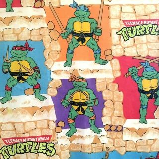 Vintage 1988 Teenage Mutant Ninja Turtle Tmnt Twin Size Flat Sheet Cutter Fabric
