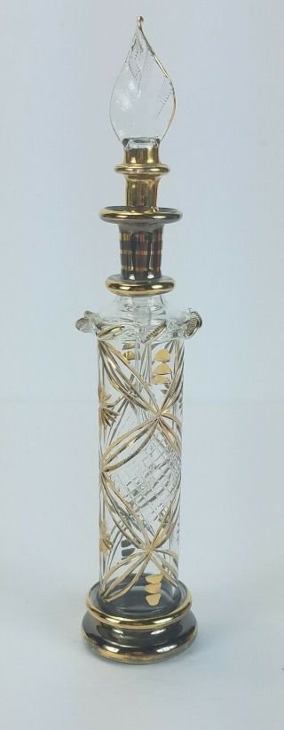 Vintage Etched Glass Crystal Perfume Bottle Decanter With Dropper
