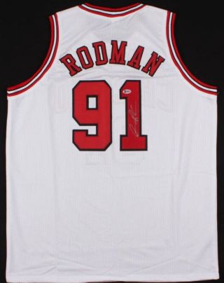 Dennis Rodman 91 Signed Bulls Jersey Auto Sz Xl With Beckett,  Bulls Cards