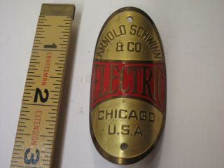 Vintage Arnold Schwinn & Co.  Electric Brass Era 1930 ' s NOS Head Badge Great Cond 3