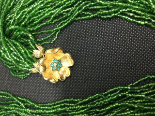 Vintage Emerald Green Glass Seed Bead Necklace 2