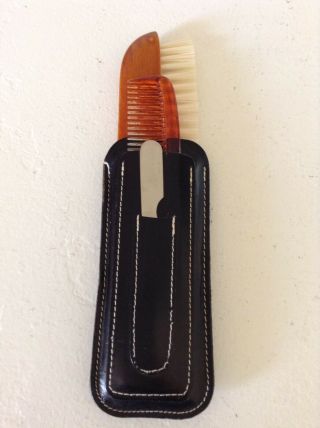 Vtg Noymer Germany Grooming Kit Travel Nail File Triple Cut Comb Brush In Case