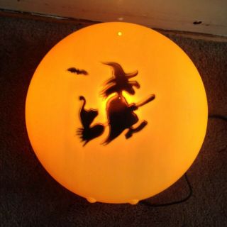 Vintage Halloween Blow Mold Witch on Broom Bat & Black Cat Silhouette Sunhill 3