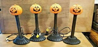 Vintage Halloween Jack - O - Lantern Pumpkin Head Black Blow Mold Lights Set Of 4