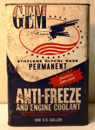 Vintage G E M Permanent Anti - Freeze One Gallon Can Eagle Like Jet Air Plane Adv.