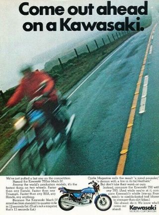 1972 Kawasaki 750cc Mach Iv Bike Advertisement Print Art Ad J562