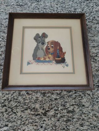 Vintage Lady And The Tramp Cross Stitch Picture In Frame