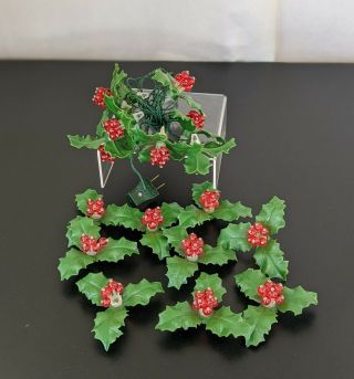 Vtg Holly & Berry Leaf Christmas Tree String Lights Plastic Italy Replacement