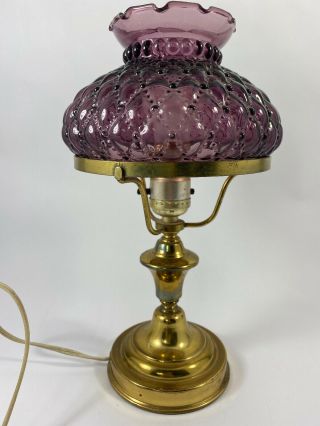 Vtg Hobnail Pink Glass And Brass Table Lamp Vintage Desk Table Writers Lighting