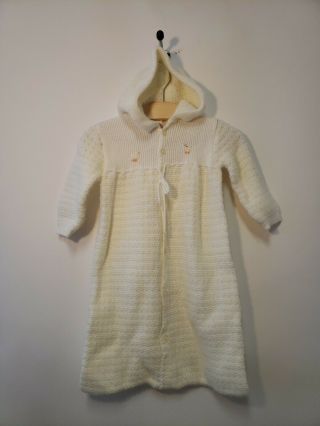 Vintage Atkins Newborn Baby Crocheted Yellow Sleep Sack With Hood Made In Italy