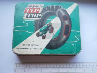 Rema Tip Top Empty Tin Box Metal Case Vintage Tractor Tire Set Vulcanize Germany