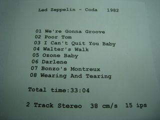 2 Track 15 ips vintage Reel to Reel Tape 7” 1982 - Led Zeppelin Coda 2
