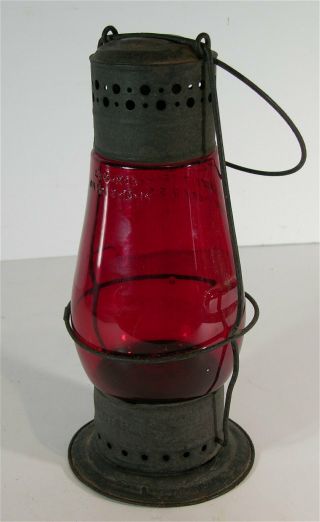 1860s Pierced Tin Fixed Globe Bell Bottom White Star Line Nautical Red Lantern