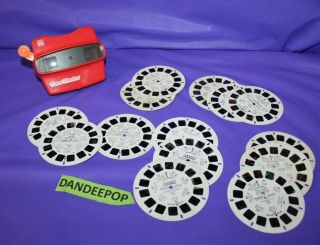 Vintage 3d Viewmaster Toy With 14 Film Reels Gremlins Transformers Mask Lazer