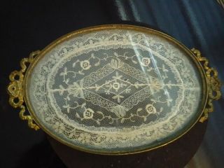 Antique,  Vintage Ornate Brass Tray W/ Lace Filigree Dressing Table Tray