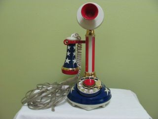 Vintage Red White Blue 1973 Western Electric Candlestick Phone