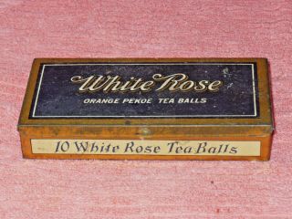 Vintage White Rose Orange Pekoe Tea Balls Tin Container