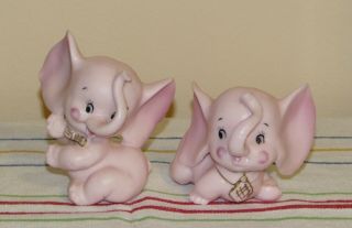 Vtg Norcrest Pink Elephant Babies Pair A114 Porcelain Figurines Made In Japan