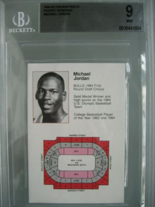 1984 - 85 Chicago Bulls Pocket Schedule Michael Jordan Rookie Rc Bgs 9