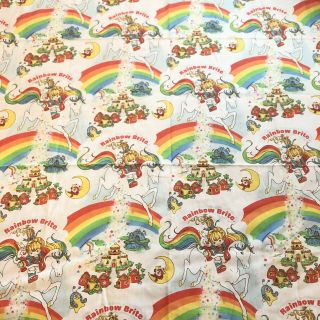 Vtg 1983 Hallmark Rainbow Brite Twin Flat Sheet Bedding Material Cutter Fabric