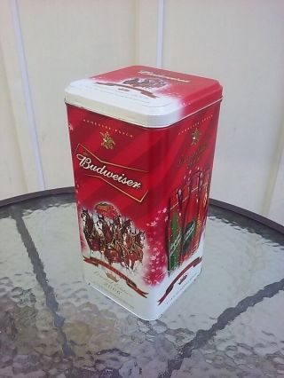 Budweiser Clydesdale Tin Metal Hinged Lid Box Holiday Limited Edition Vtg 1996