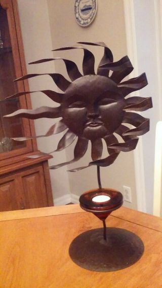 Vintage Large Sun Tealight Votive Candle Holder Celestial Decor Pewter Metal 19 "