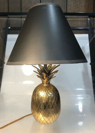 Vintage Brass Pineapple Table Lamp Made In India W/ Lampshade 13.  75 "