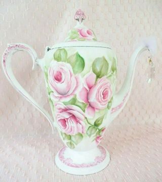 Bydas Prism Pink Rose Tea Pot Hp Hand Painted Chic Shabby Vintage Cottage Garden