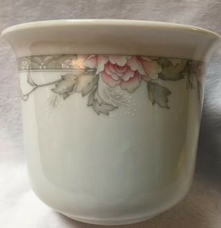 Vintage 1990 Porcelain Cache Pot Flower Planter Japan White Pink Gray 4” Tall
