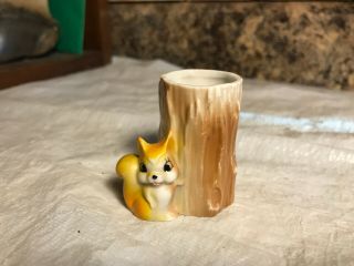 Vintage Porcelain Squirrel By Tree Toothpick Holder
