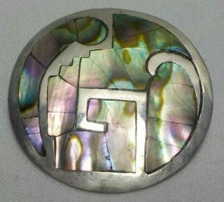Vintage Taxco Mexico Sterling Silver Abalone Inlay Necklace Pendant Eagle 1 Mark