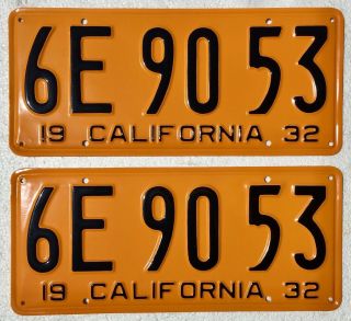 1932 California License Plates Pair.  Dmv Clear.  Professionally Restored.