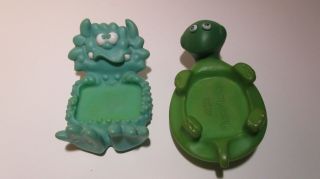 2 Vintage Rubber Floating Soap Toy Dishes For Bath Tub Fun Turtle And Monster