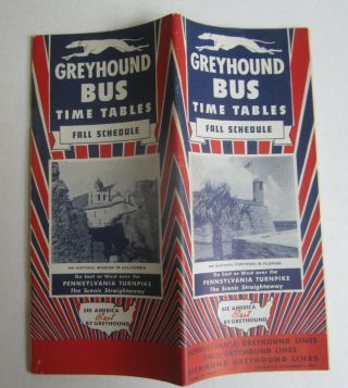 Old Vintage 1941 - Greyhound Bus Time Table / Brochure - Fall - Pa.  Oh.  Va.