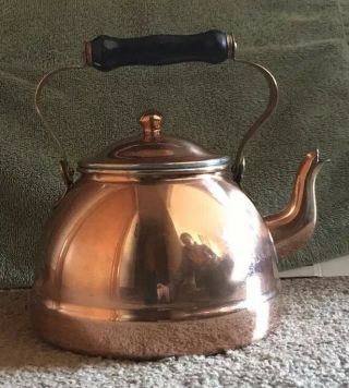 Vintage Copper Tea Pot Kettle Made In Portugal With Wood Handle.  Gooseneck