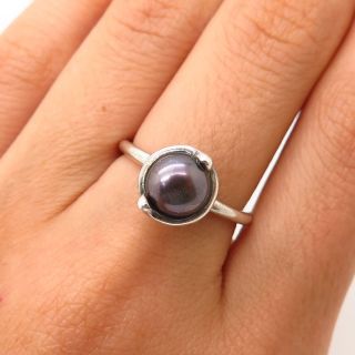 925 Sterling Silver Vintage Bask Real Brown Pearl Ring Size 6 3/4