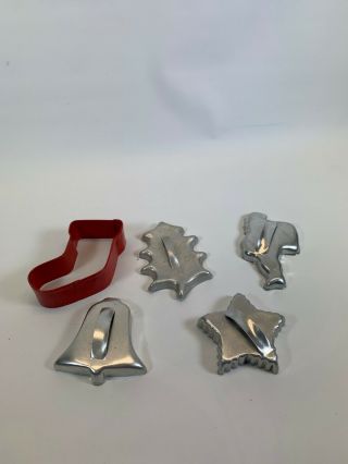 Cookie cutters vintage Christmas boot Santa bell holly star aluminum metal 5 2