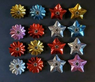 Vintage Star & Flower Aluminum Christmas Tree Light Reflectors,  8 Of Each Design