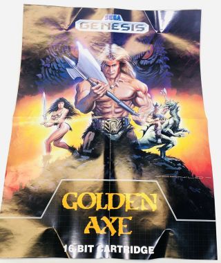 Vintage Sega Genesis Golden Axe Poster 16 Bit Double Sides.  Advertising On Back