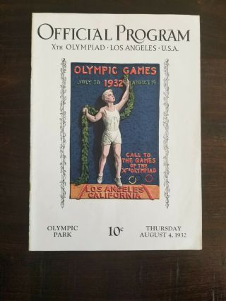 1932 Olympic Los Angeles California Olympic Program August 4th